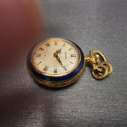 Seiko Pendent Watch Women 23mm Champagne Dial Gold & Blue Tone Manual Runs5