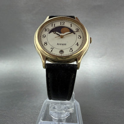 Seiko Avenue Moon Phase Watch Unisex 32mm White Dial Gold Tone Date New Battery5