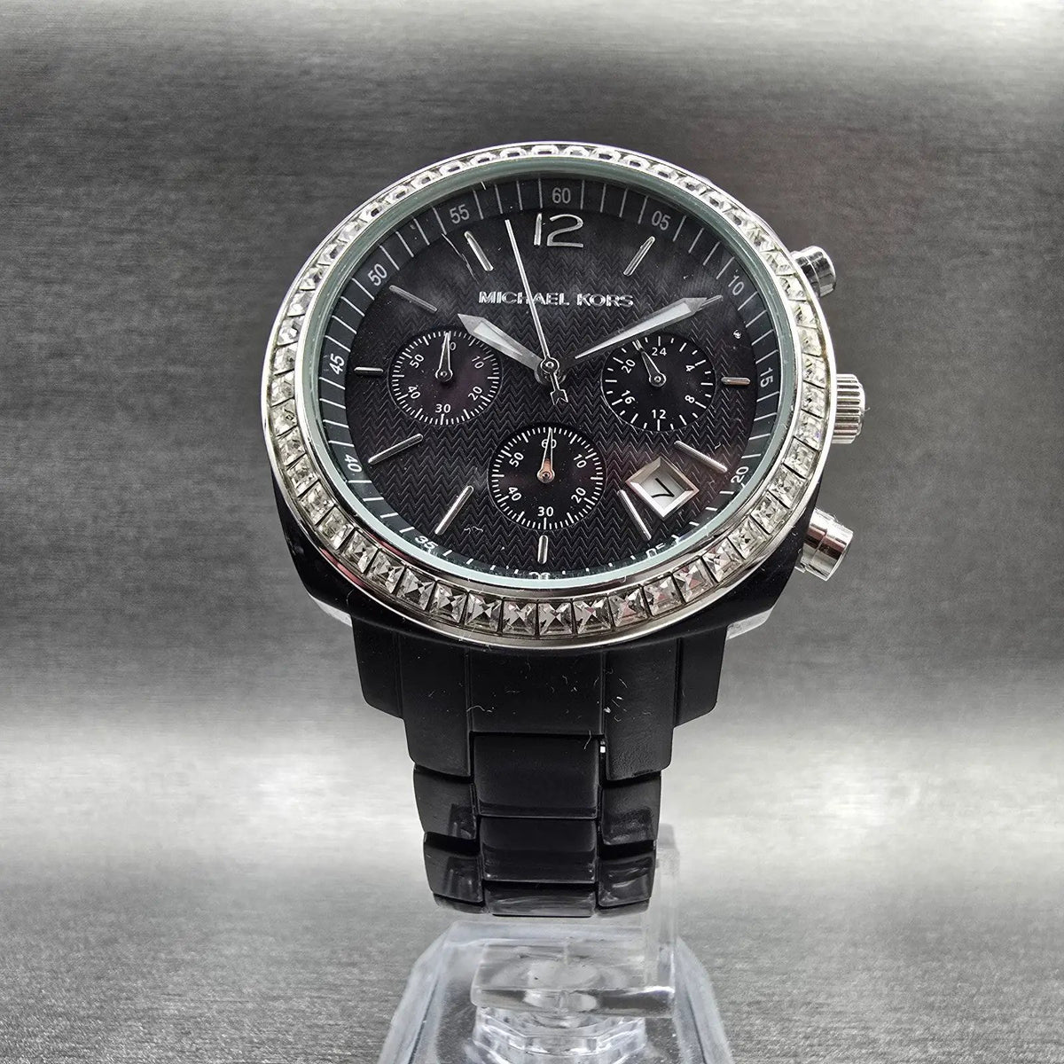 Michael Kors Watch Women 40mm Black Dial Chrono Date Gemmed MK5080 New Battery5