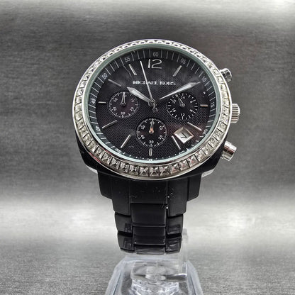 Michael Kors Watch Women 40mm Black Dial Chrono Date Gemmed MK5080 New Battery5