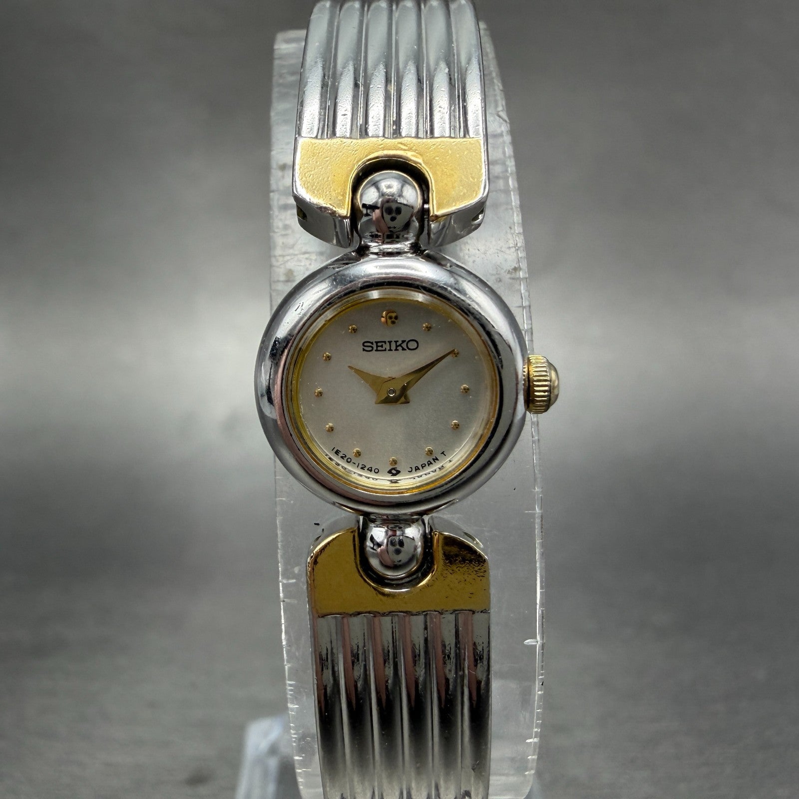 Seiko Watch Women 14mm Silver Dial Two Tone Round 1E20-0380 New Battery Vintage0