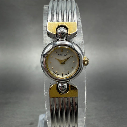 Seiko Watch Women 14mm Silver Dial Two Tone Round 1E20-0380 New Battery Vintage0