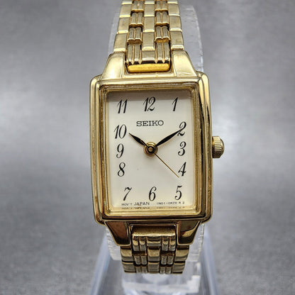 Seiko Tank Watch Women 16mm White Dial Gold Tone 1n010fh0 New Battery0