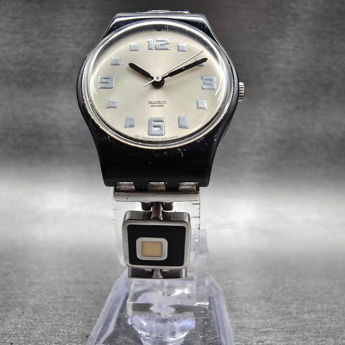 Swatch Chessboard Watch Women 25mm Cream Dial Black Case LB160G New Battery CH25