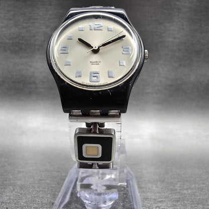 Swatch Chessboard Watch Women 25mm Cream Dial Black Case LB160G New Battery CH25