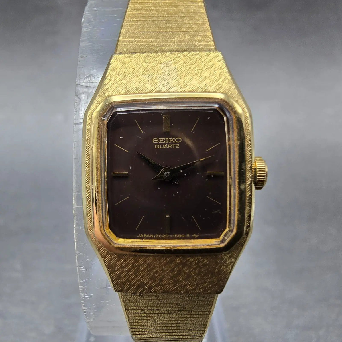 Seiko Watch Women 17mm Brown Dial Gold Tone Rectangle 2C20-5789 New Battery JP0