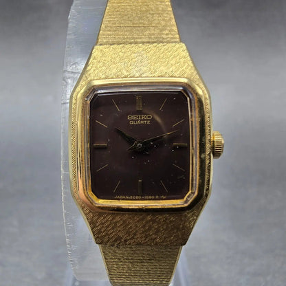 Seiko Watch Women 17mm Brown Dial Gold Tone Rectangle 2C20-5789 New Battery JP0