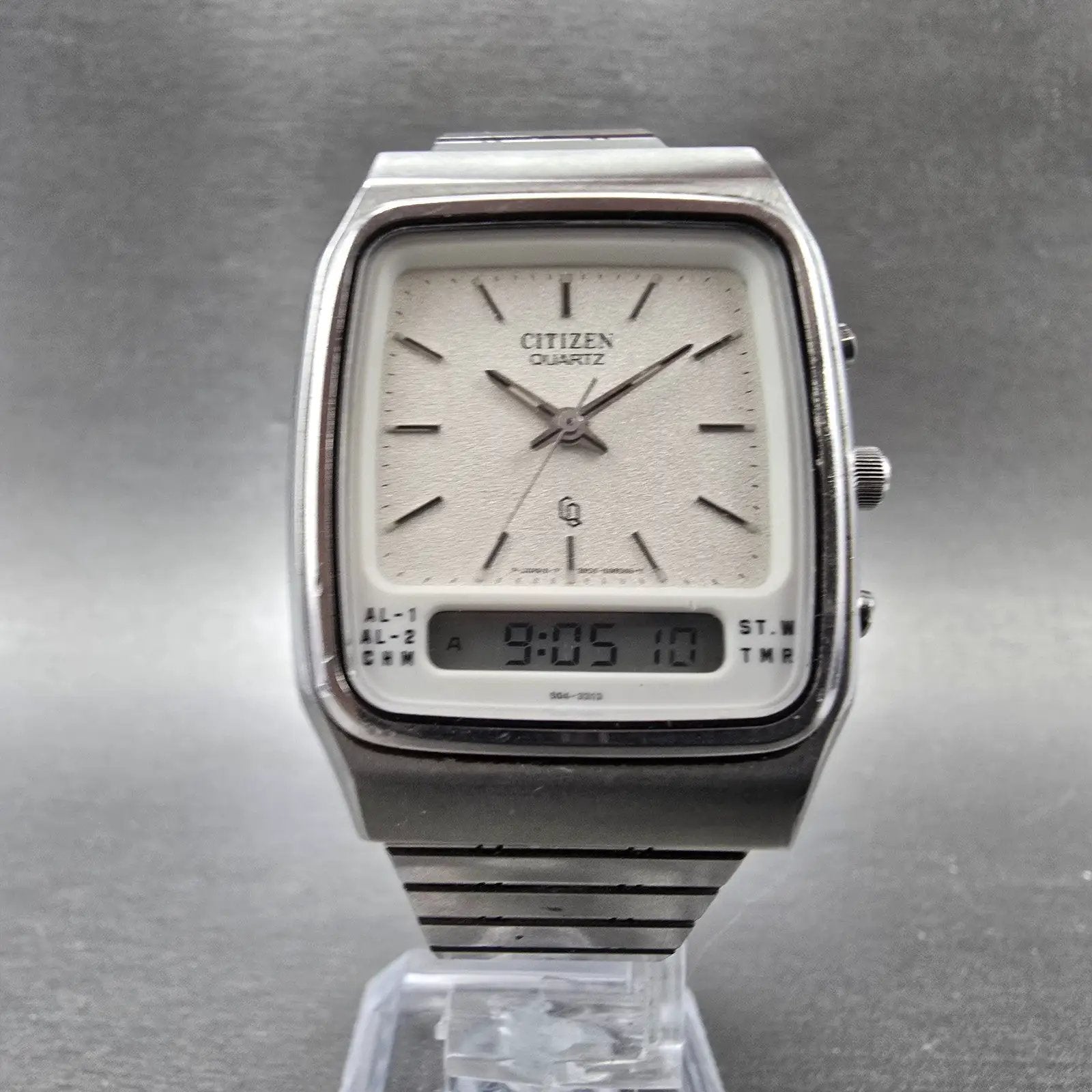 Citizen CQ Analog Digital Watch Men 31mm White Dial Steel Alarm Chronograph READ6