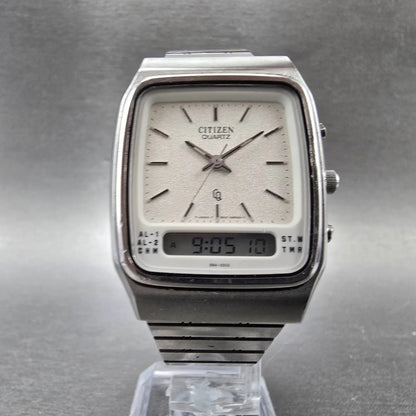 Citizen CQ Analog Digital Watch Men 31mm White Dial Steel Alarm Chronograph READ6