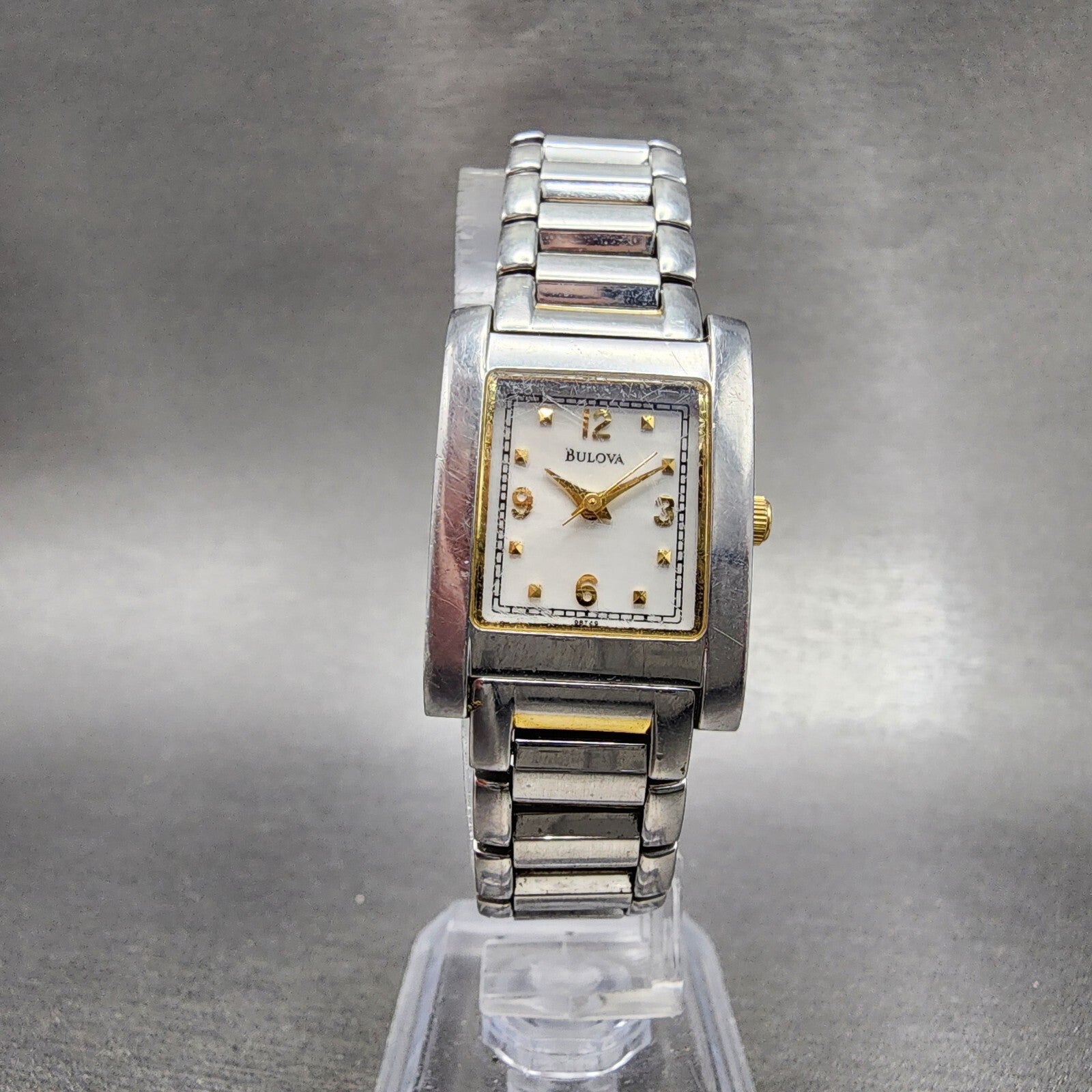 Bulova Tank Watch Women 21mm White Dial Two Tone Rectangle 98T49 New Battery5