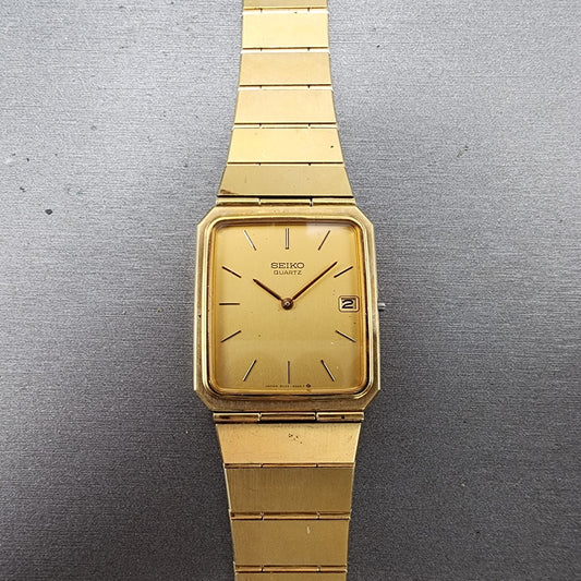 Seiko Tank Watch Men 28mm Champagne Dial Gold Tone Date 90295009 PARTS0