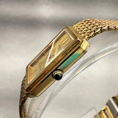 Seiko Exceline Watch Women 14mm Gold Dial Gold Tone Rectangle 8420-6540 New Batt2