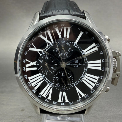 Salvatore Marra Chronograph Watch Men 48mm Black Dial Steel Date Round new batt1
