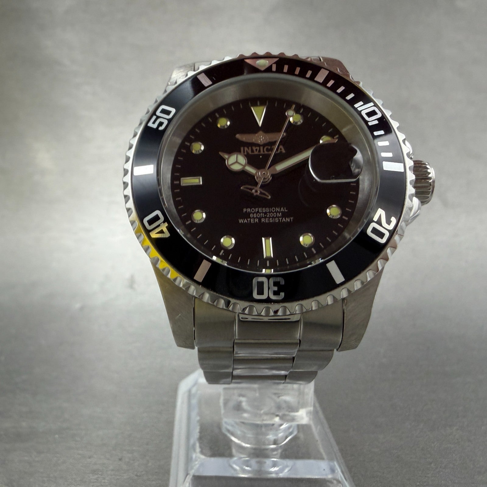 Invicta Pro Diver Watch Men 40mm Black Dial Silver Tone Date Round 26970 New Bat5