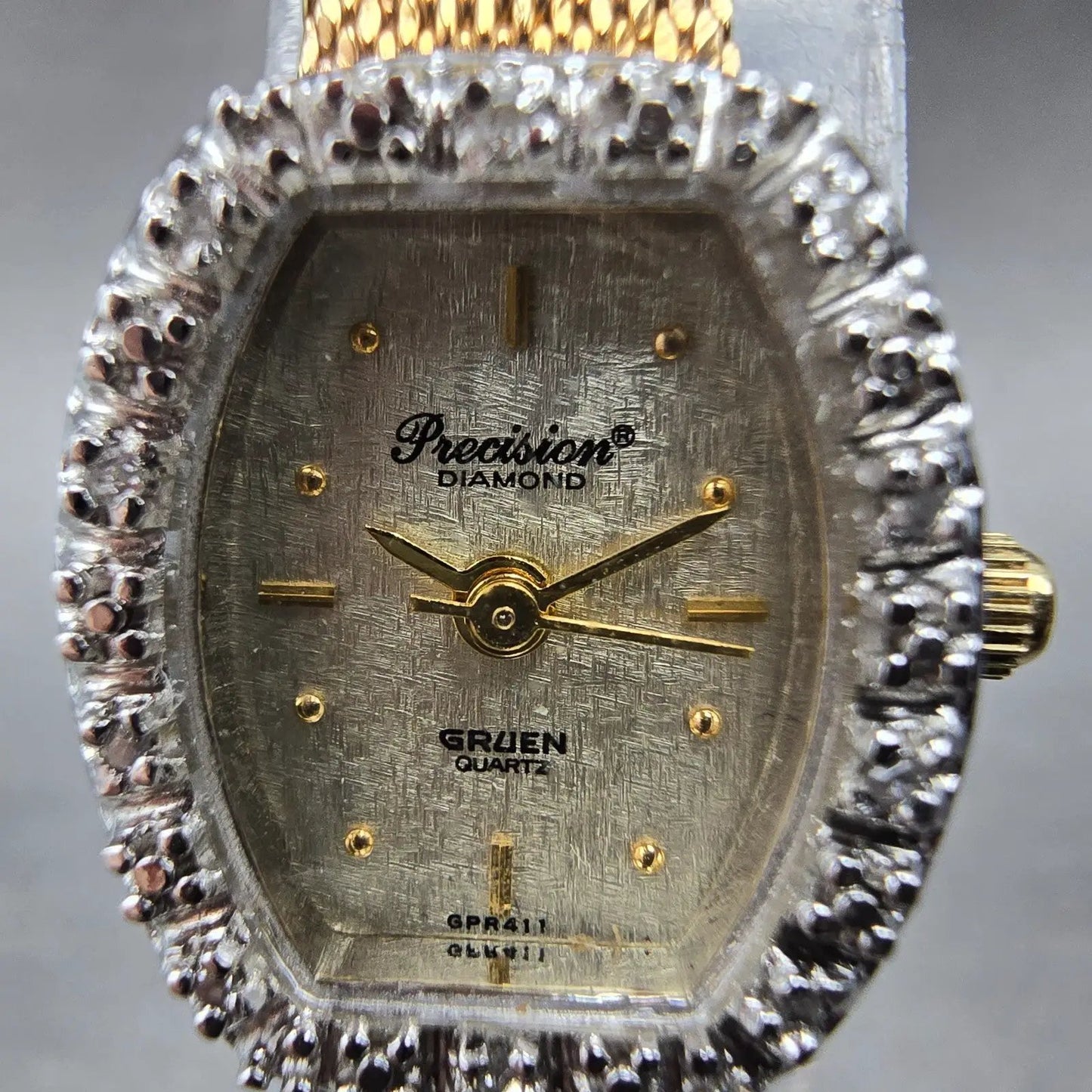 Gruen Precision Watch Women 17mm Champagne Dial Gold Tone Diamond Bezel NewBatt2