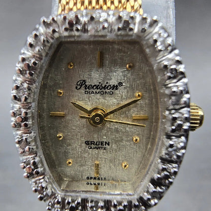 Gruen Precision Watch Women 17mm Champagne Dial Gold Tone Diamond Bezel NewBatt2