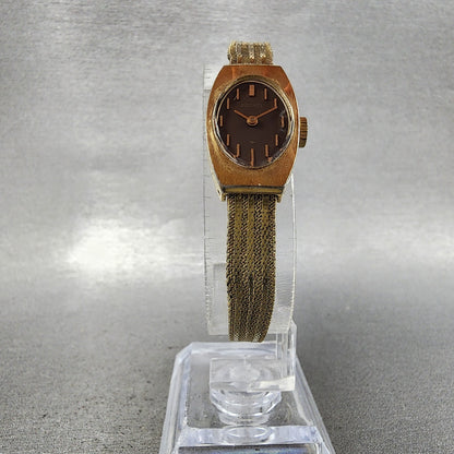 Seiko Watch Women 15mm Brown Dial Gold Tone Manual Wind Rectangle 117039 Runs5