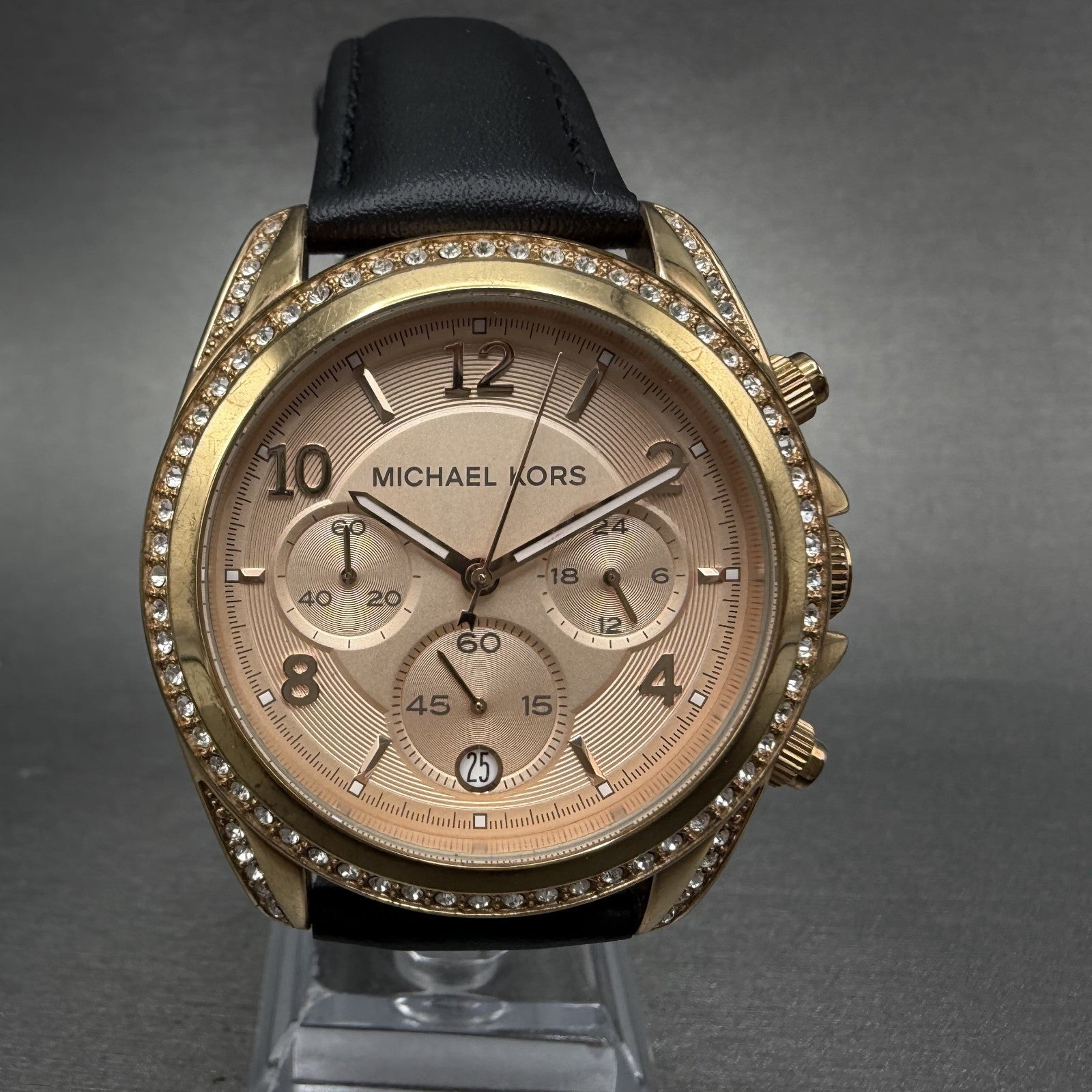 Michael Kors Blair Chronograph Watch Women 40mm Rose Dial Gold Tone Date NewBatA0