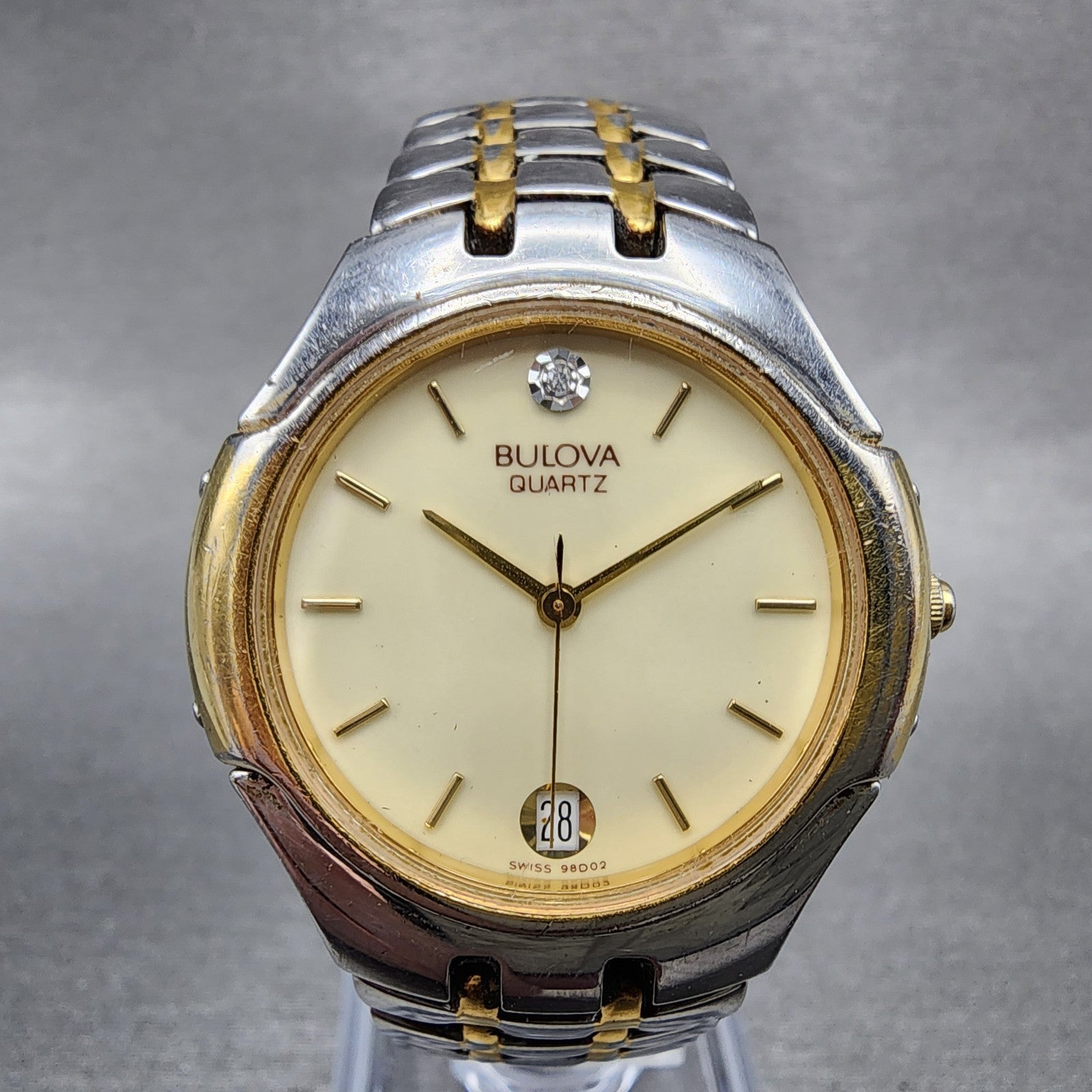 Bulova Watch Men 32mm Champagne Dial Two Tone Date Round 98D02 New Battery0