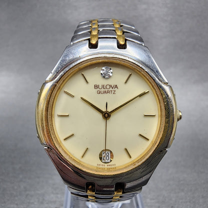 Bulova Watch Men 32mm Champagne Dial Two Tone Date Round 98D02 New Battery0