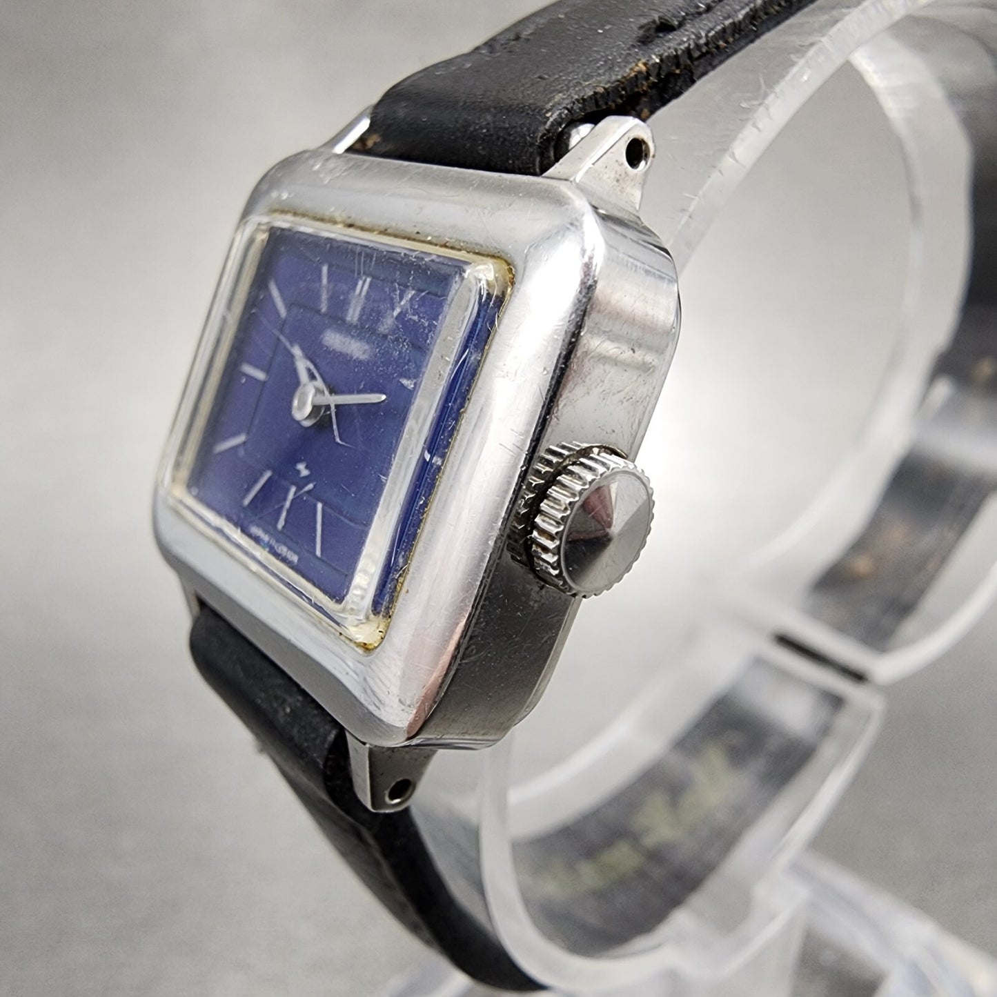 Seiko Watch Women 22mm Blue Dial Stainless Steel Rectangle Manual Wind Runs2