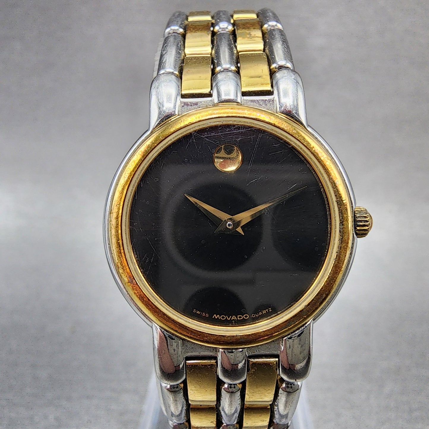Movado Museum Watch Women 24mm Black Dial Two Tone Round 81.25.825 New Battery0