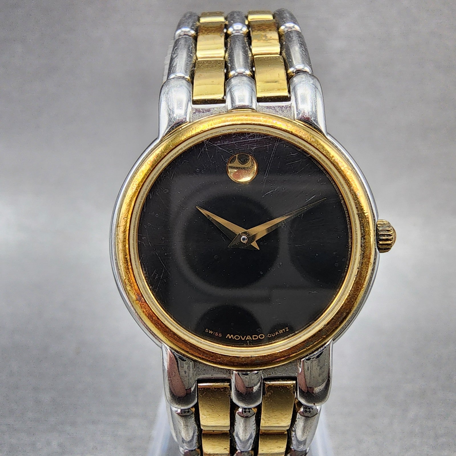Movado Museum Watch Women 24mm Black Dial Two Tone Round 81.25.825 New Battery0