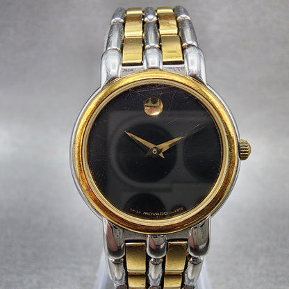 Movado Museum Watch Women 24mm Black Dial Two Tone Round 81.25.825 New Battery0