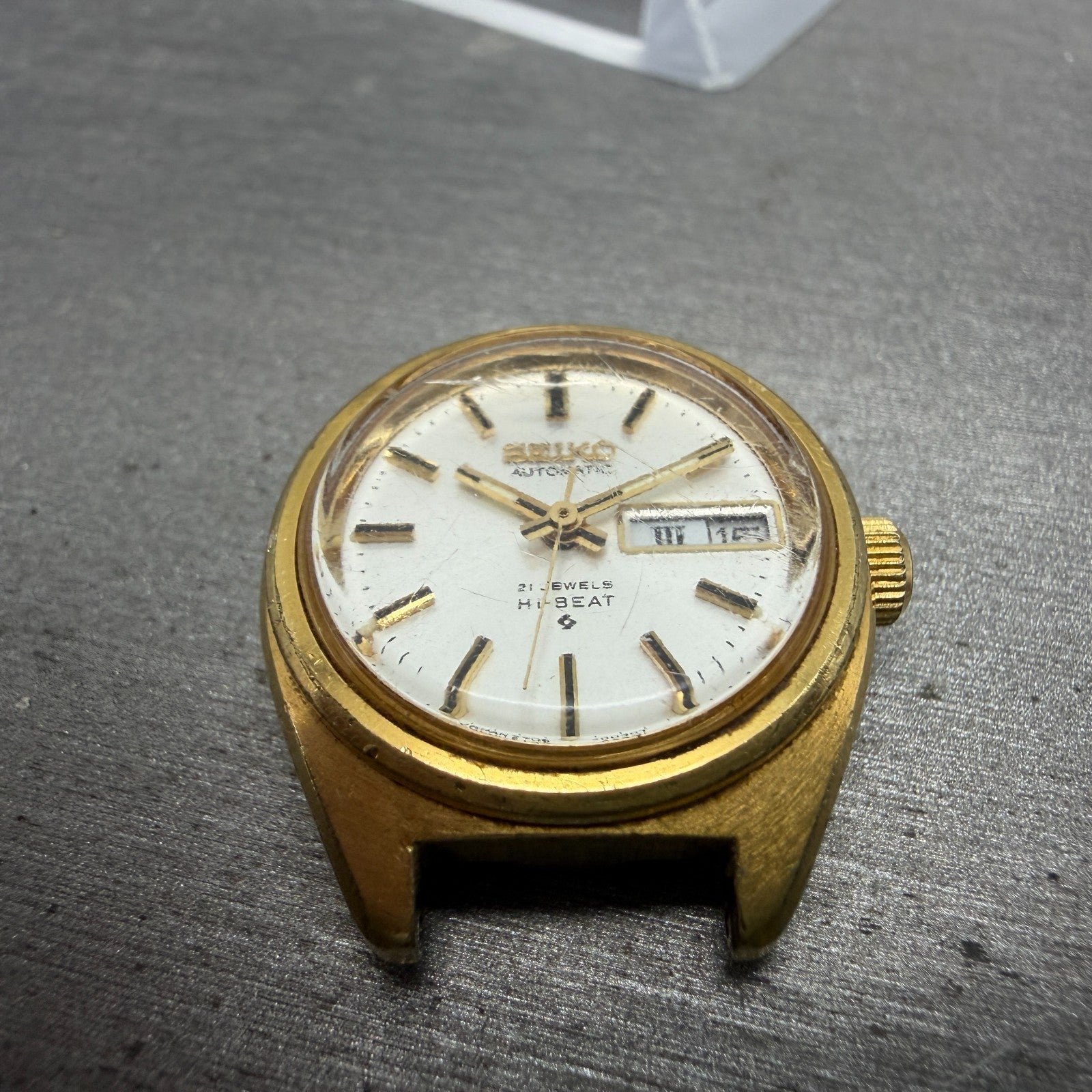 Seiko Automatic Watch Women 24mm Silver Dial Gold Tone Daydate 2706-0020 PARTS3