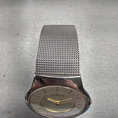Skagen Watch Men 33mm Silver Dial Silver Tone Round Mesh Band 233LGSC New Batt4
