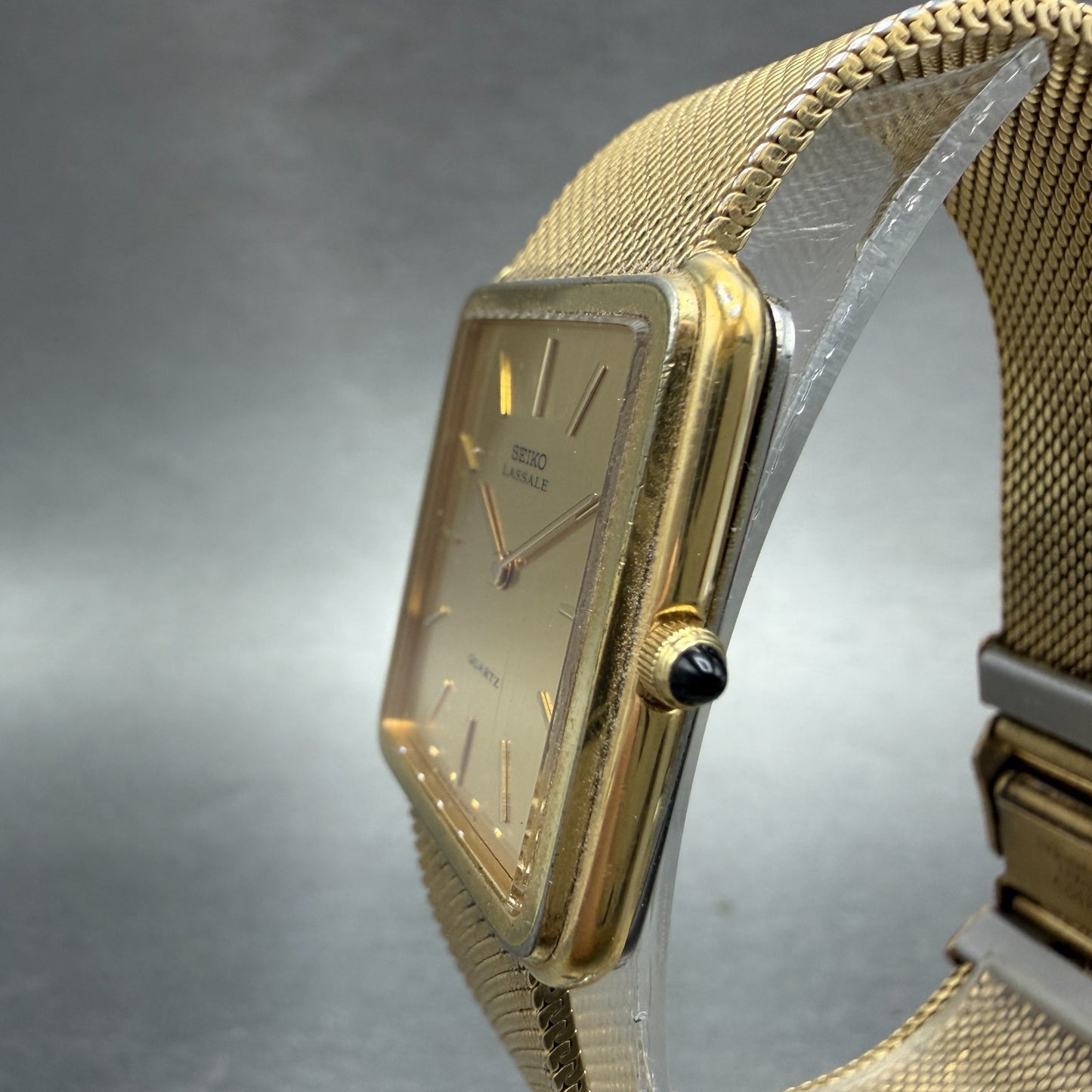 Seiko Tank Watch Men 26mm Champagne Dial Gold Tone Vintage 6020-5039 New Batt 872