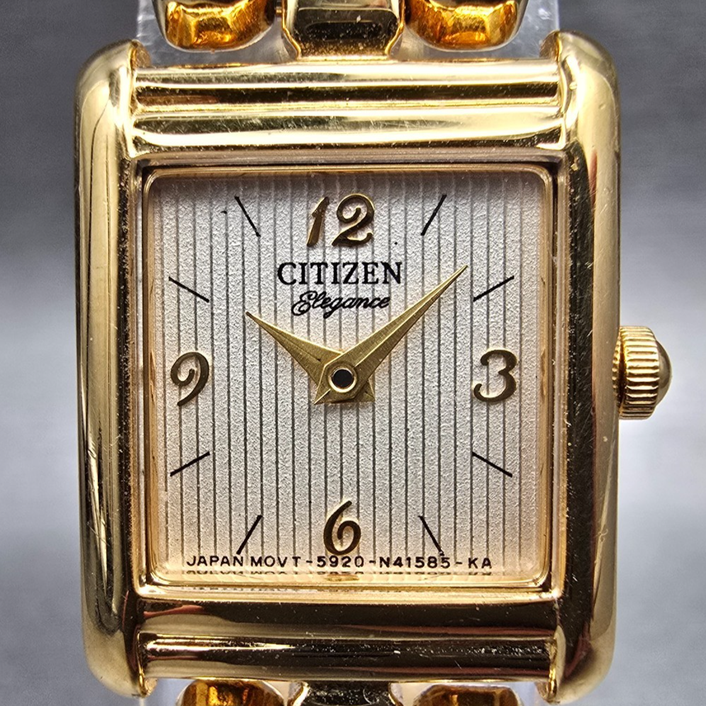 Citizen Elegance Watch Women 17mm Champagne Dial Gold Tone 5920-S49895 New Batt1