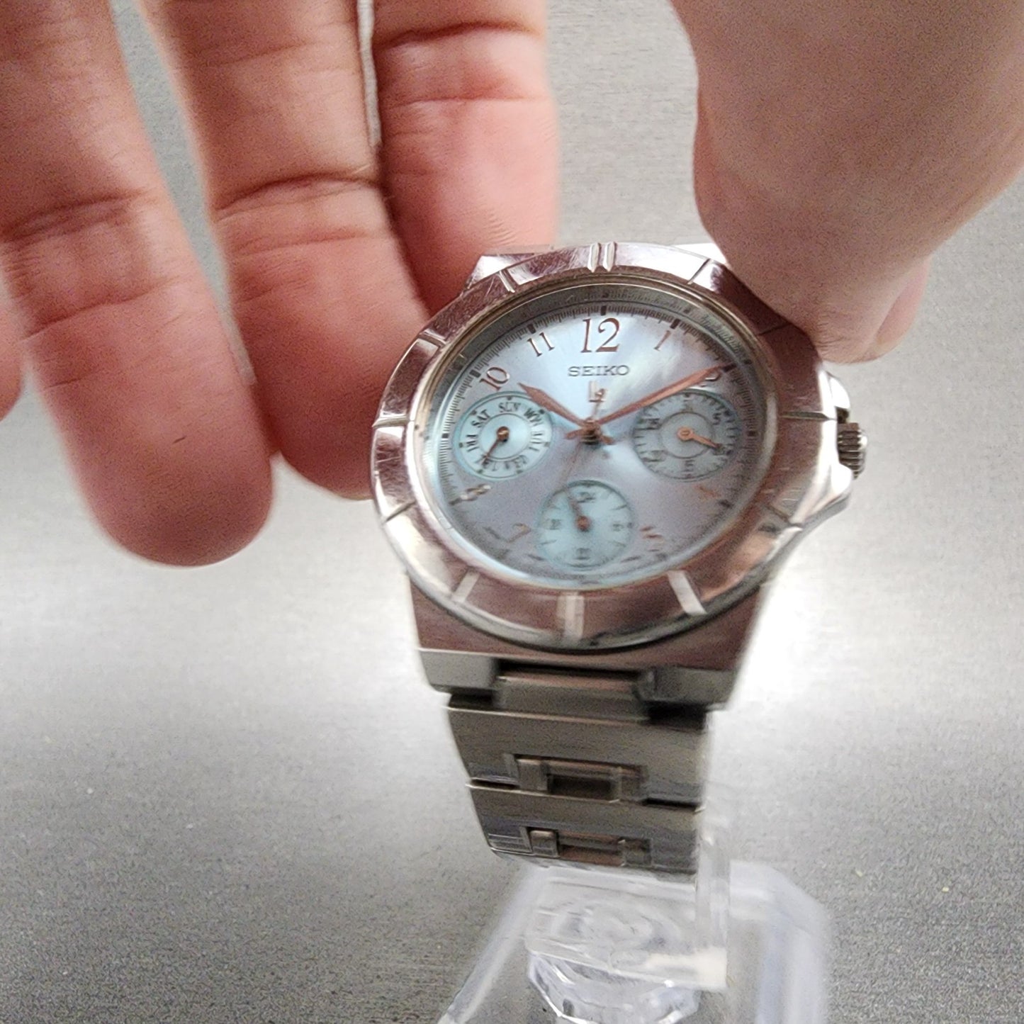 Seiko Lukia Watch Women 33mm Blue Dial Silver Tone Daydate 5y890b30 New Battery5