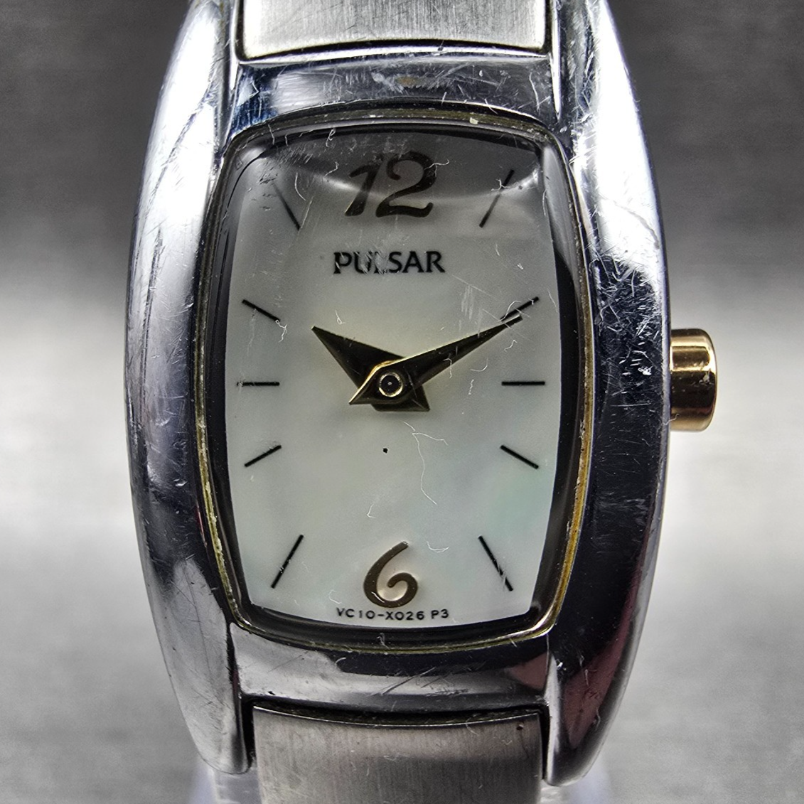 Pulsar Watch Women 18mm MOP Dial Two Tone Rectangle VC10-X016 New Battery JP1