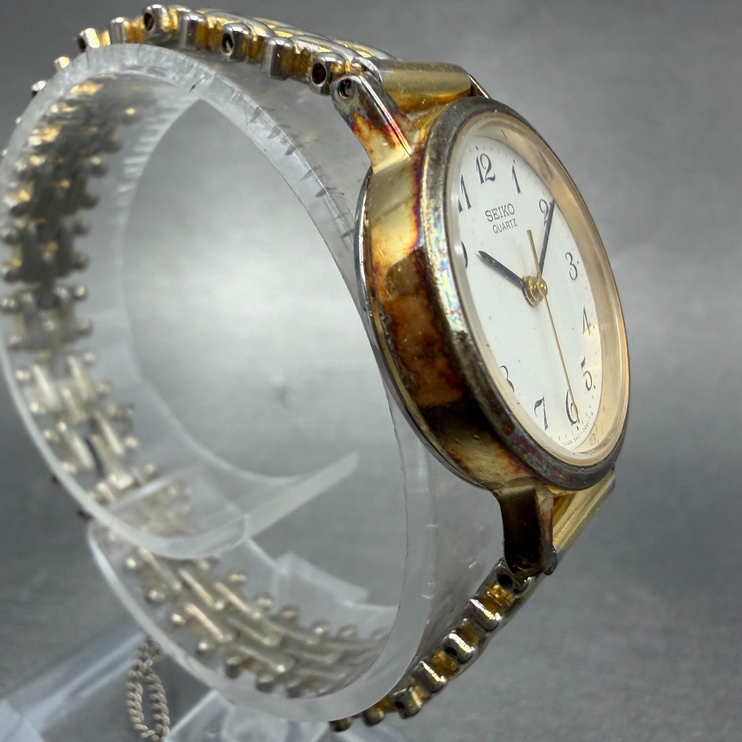 Seiko Watch Women 25mm White Dial Gold Tone Round 5421-0090 New Battery VTG 33