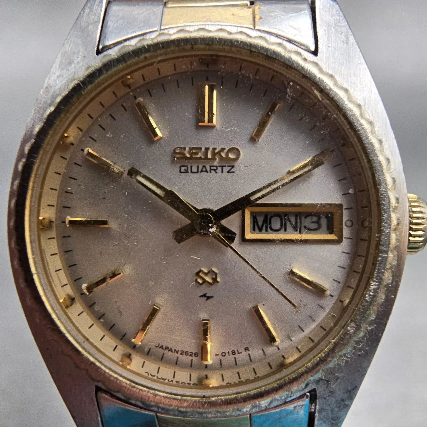 Seiko SQ Watch Women 24mm Silver Dial Two Tone Daydate Round 2626-0159 New Batt1