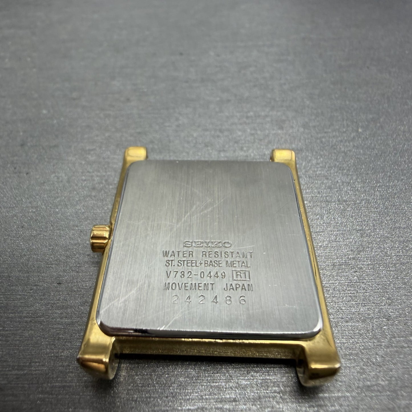 Seiko Tank Watch Men 28mm White Dial Gold Tone Rectangle Date V732-0449 PARTS8