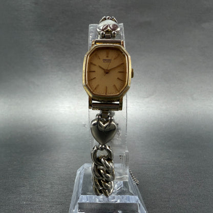 Seiko Watch Women 18mm Champagne Dial Gold Tone Heart 1421-5040 New Battery VTG5