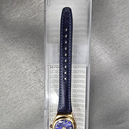 Swatch Irony Jenaye Watch Women 24mm Blue Dial Gold Tone Round YSG105C New Batt6