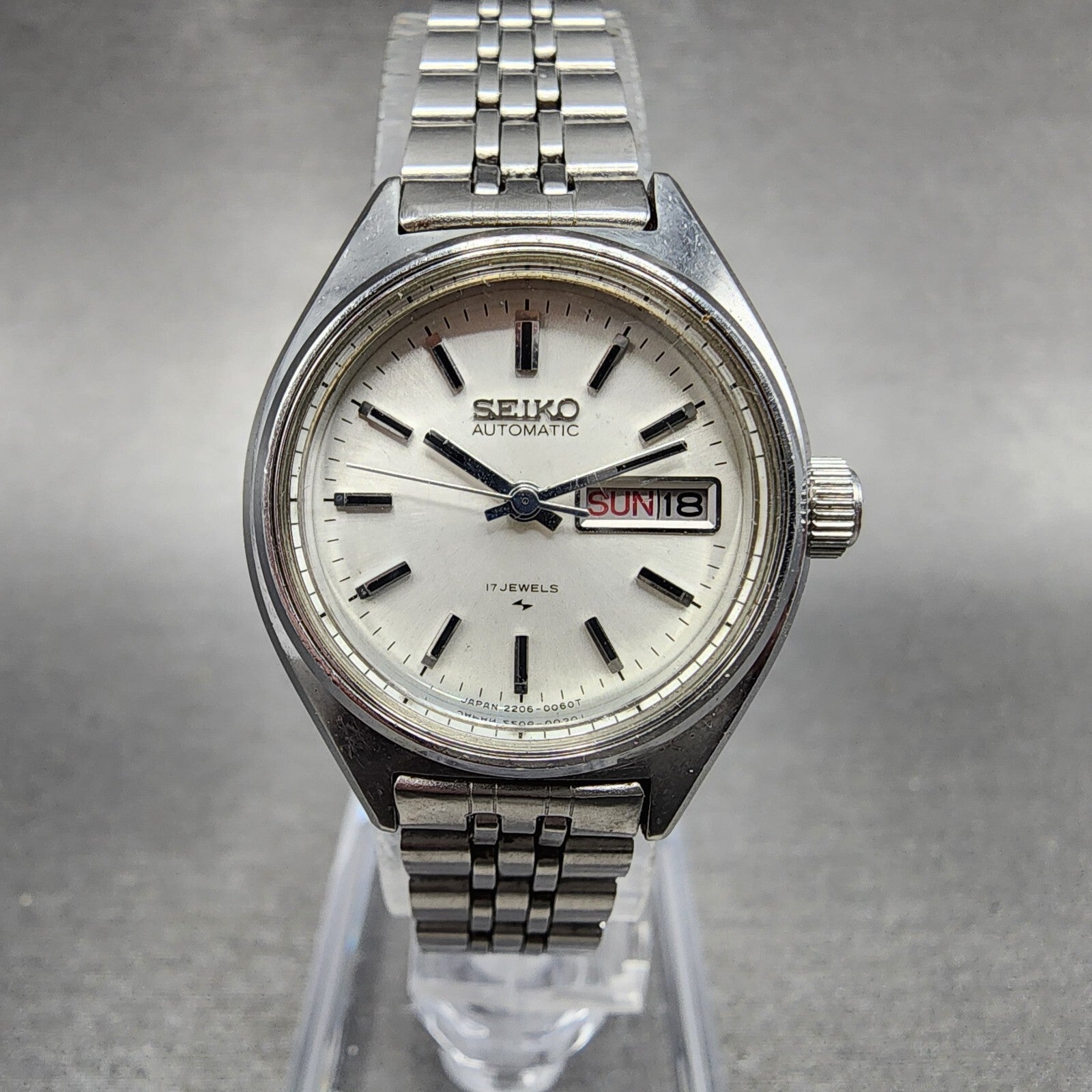 Seiko Automatic Watch Women 25mm White Sial Steel Daydate Round READ!!!! Runs0
