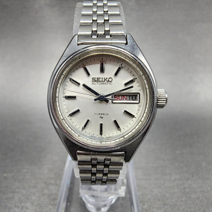 Seiko Automatic Watch Women 25mm White Sial Steel Daydate Round READ!!!! Runs0