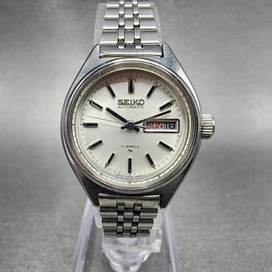 Seiko Automatic Watch Women 25mm White Sial Steel Daydate Round READ!!!! Runs0