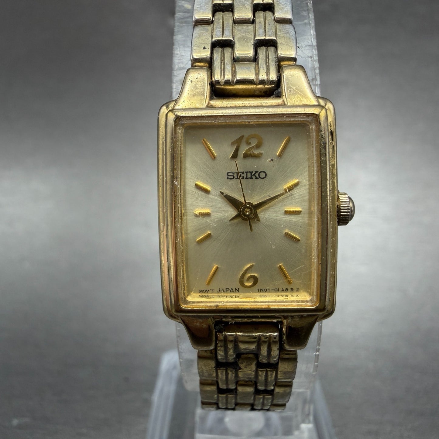 Seiko Tank Watch Women 16mm Champagne Dial Gold Tone 1N01-0FH0 New Battery ZYGF60
