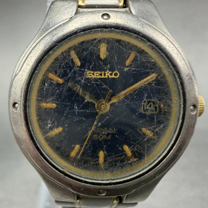 Seiko Watch Women 27mm Blue Dial Titanium Date Round 7N82-0BT0 New Battery1