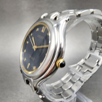 Seiko Dolce Watch Men 33mm Black Dial Silver Tone 5e31-6e90 New Battery