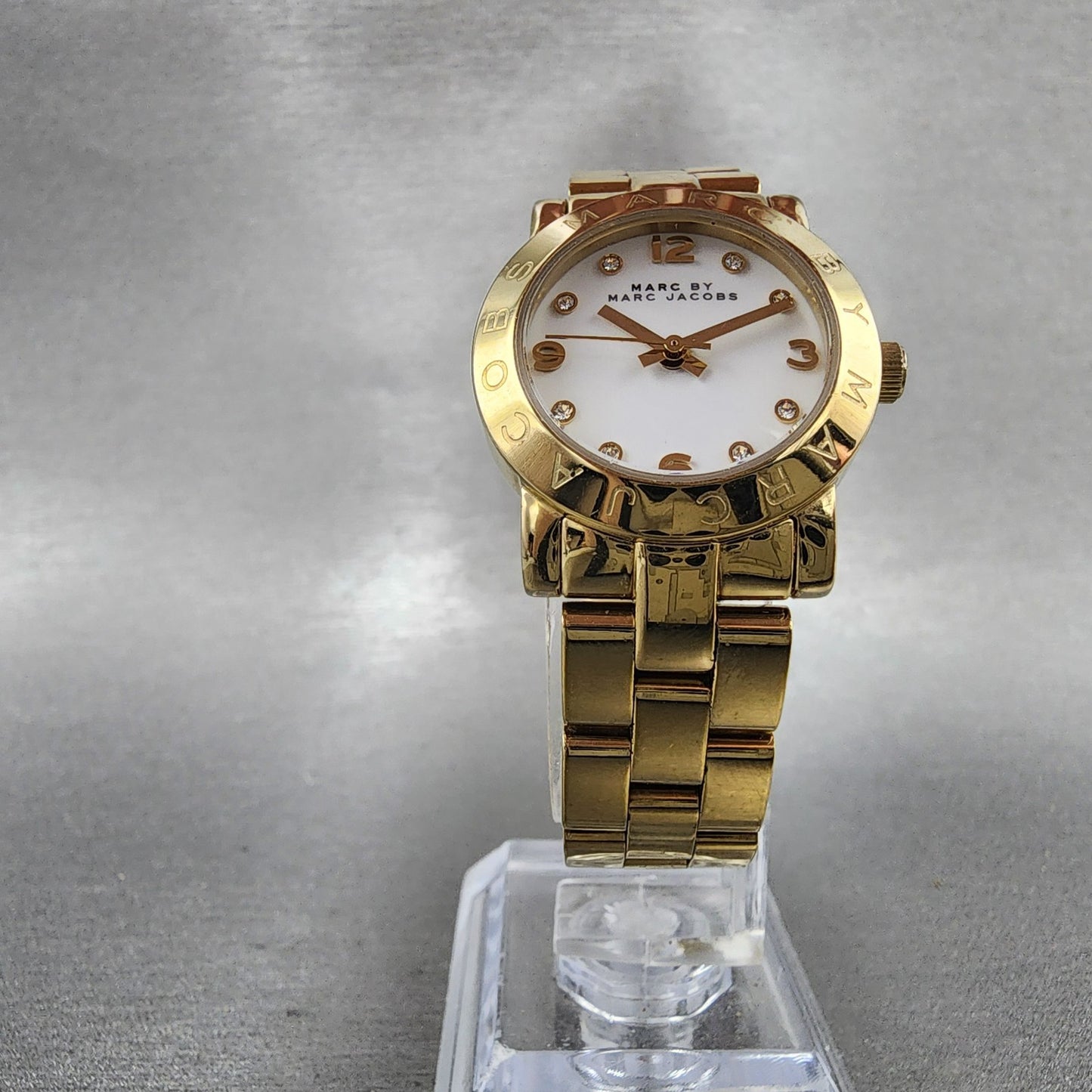Marc By Marc Jacobs Mini Amy Watch Women 26mm White Dial Gold Tone New Battery5