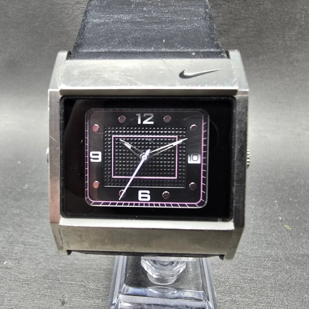 Nike Oregon Square Watch 25mm Black Dial Silver Date Rectangle WA0051 New Batt0