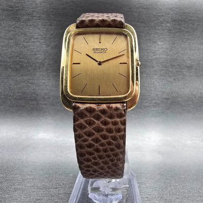 Seiko Watch Men 27mm Gold Dial Gold Tone Rectangle 9300-5009 New Battery5