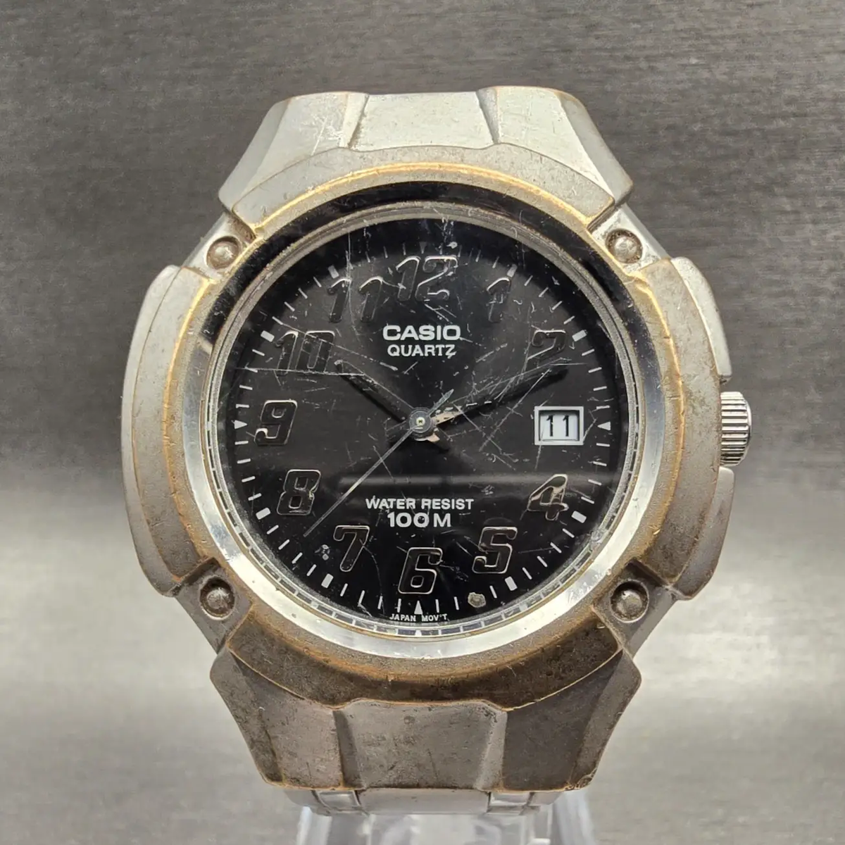 Casio MTP-3036 Watch Men 41mm Black Dial Silver Tone Date Round VTG New Battery0