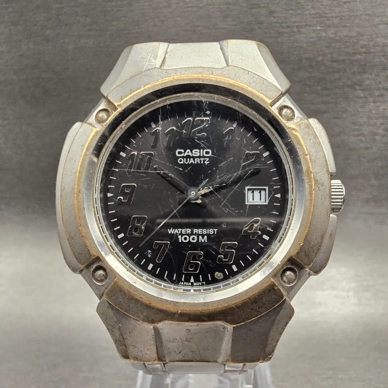 Casio MTP-3036 Watch Men 41mm Black Dial Silver Tone Date Round VTG New Battery0